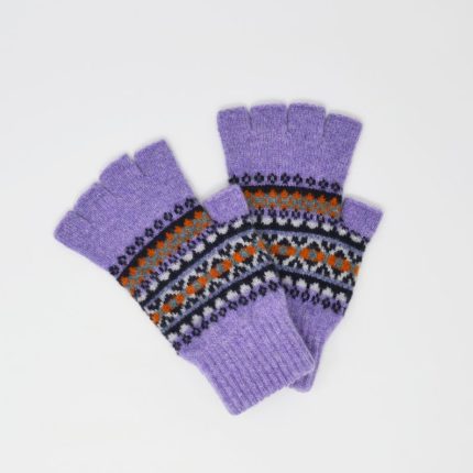 Lilac fair Isle style half finger gloves