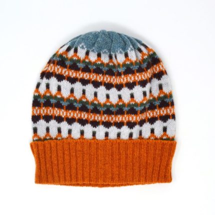 Rust brown Fair isle hat , Lambswool unisex hat